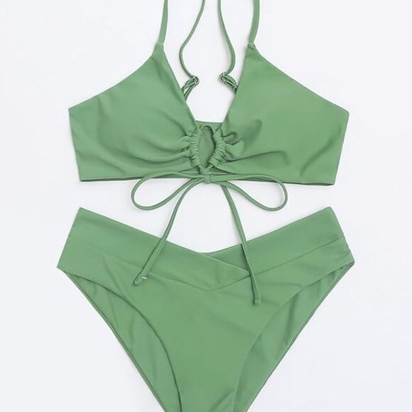 Womens Size Large Bikini Set Cheeky Brazilian Bathing Suit 2 PC Swimsuit Sage - Picture 3 of 9